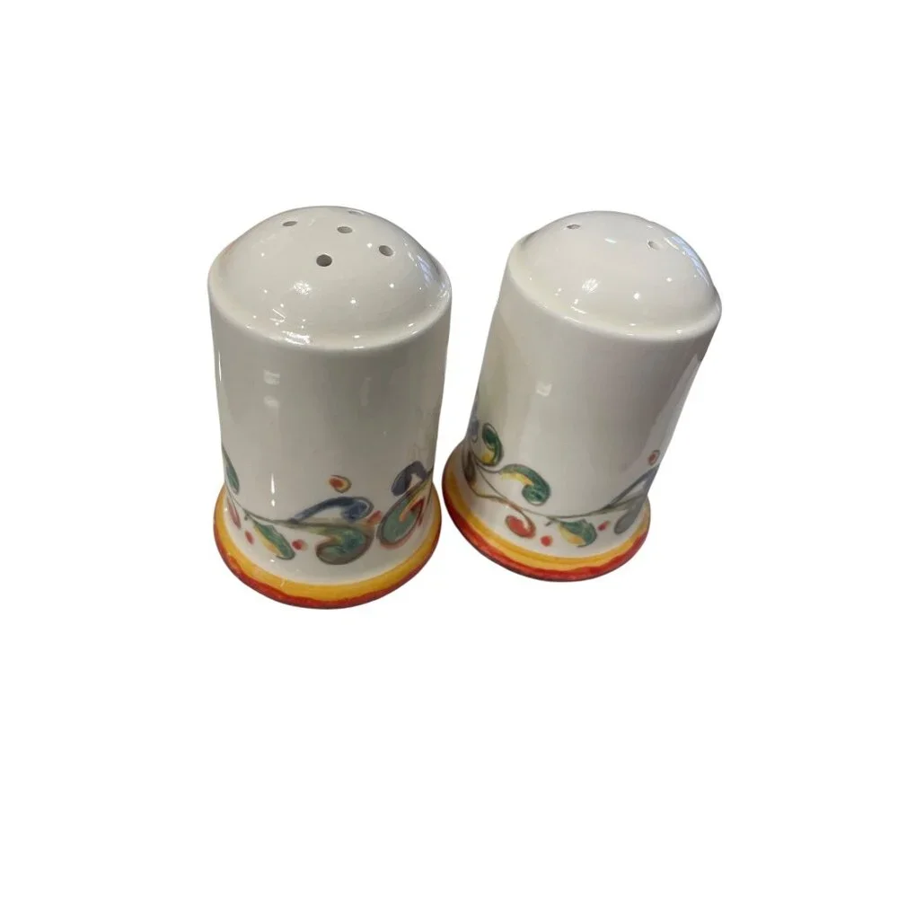 Sur La Table Italian Handmade floral ceramic bowl creamer sugar salt pepper set